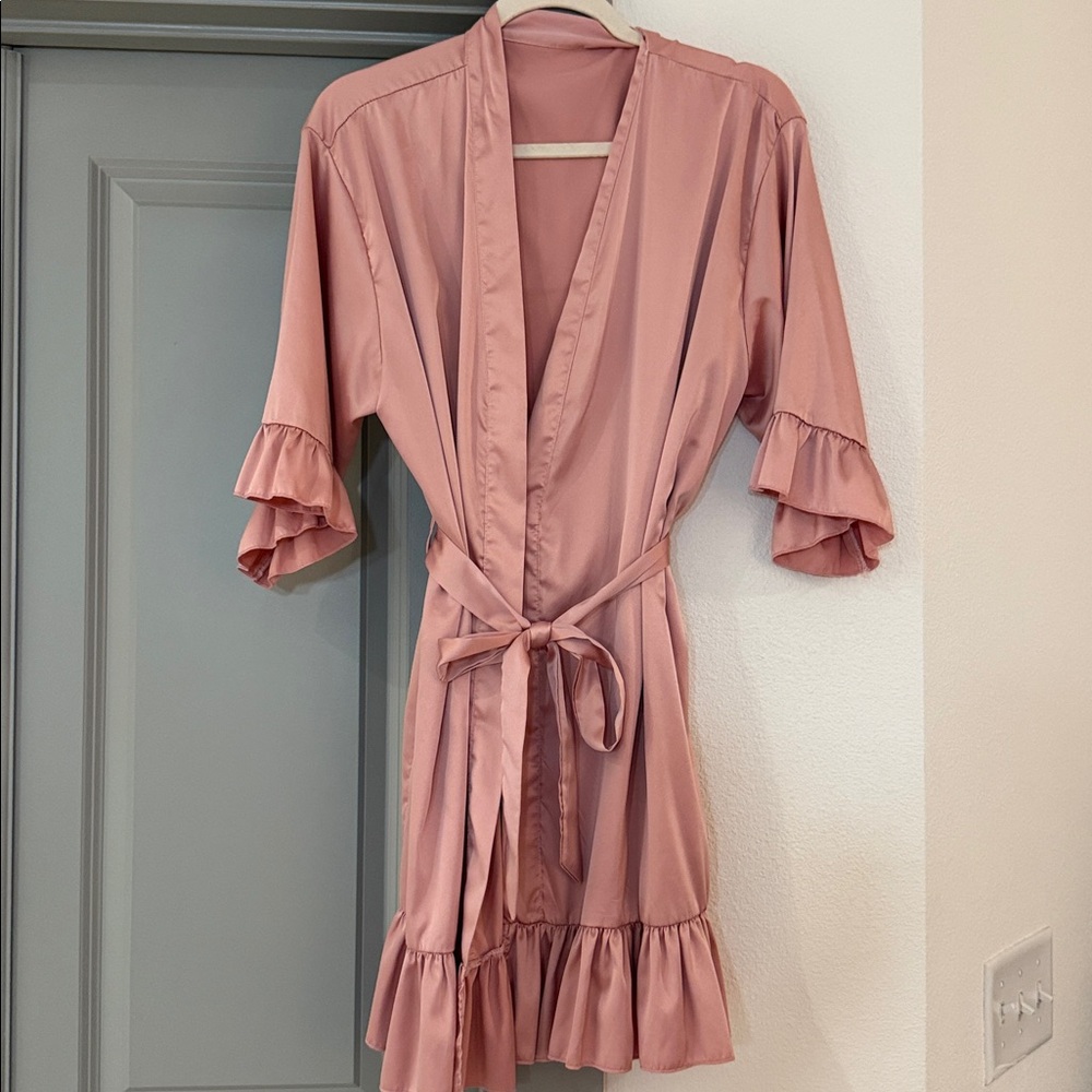 Satin Pink Ruffle Trim Robe - Picture 2 of 5